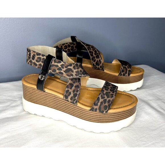 Guess Shoes Womens Size 8 Leopard Platform Sandals Berty Wedge Strappy Flatform - Picture 12 of 13